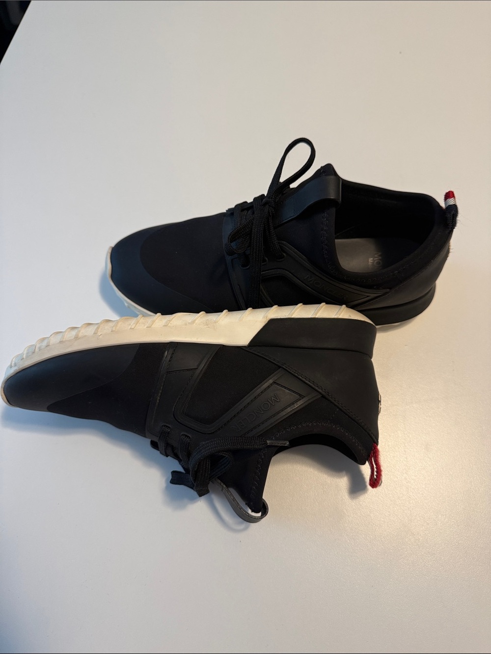 Moncler Black Sneakers with White Midsole and Red Heel Loop